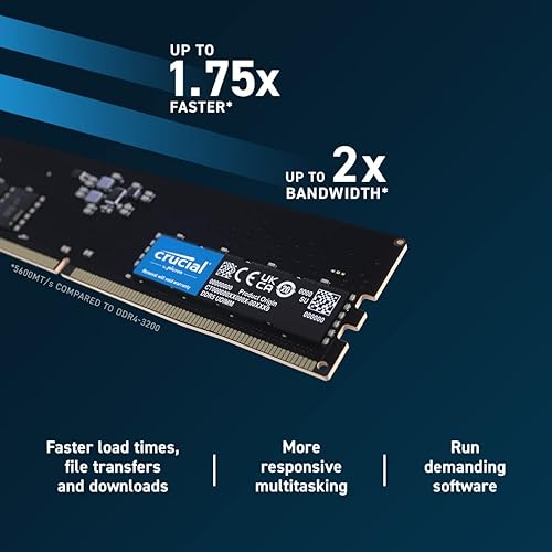 Crucial RAM 16GB Kit (2x8GB) DDR5 5200MT/s (or 4800MT/s) Desktop Memory CT2K8G52C42U5 16GB Kit (2x8GB) 5200MT/s