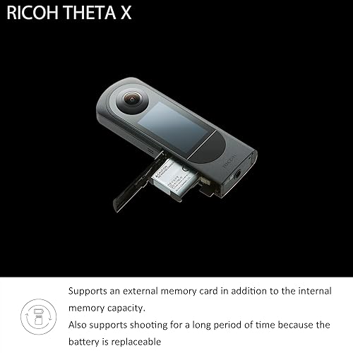 RICOH Theta X 360 Degree Camera, High Resolution Image of Approx 60M, 5.7K 360, Touch Screen, Interchageable Battery, External Memory Card