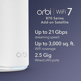 NETGEAR Orbi 870 Series (RBE870) Tri-Band WiFi 7 Mesh Add-on Satellite – Works with Orbi RBE872 and RBE873 – Security Features, Adds Coverage up to 3,000 sq. ft. - BE21000 802.11be (Up to 21 Gbps)