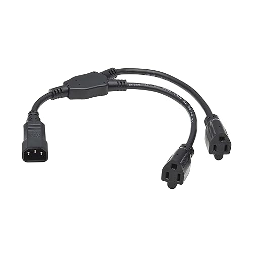 Tripp Lite Power Cord Y-Splitter, 18 inches / 45.7 Centimeters, C14 to 2X NEMA 5-15R Outlets, 13 Amps 125V, Manufacturer's Warranty (P002-18N-2R)