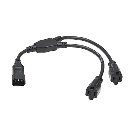 Tripp Lite Power Cord Y-Splitter, 18 inches / 45.7 Centimeters, C14 to 2X NEMA 5-15R Outlets, 13 Amps 125V, Manufacturer's Warranty (P002-18N-2R)