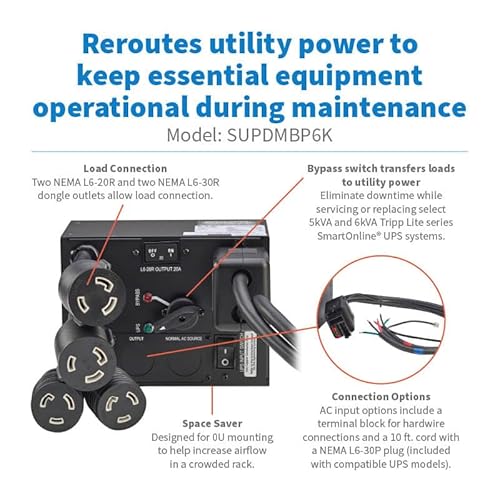 Eaton Tripp Lite Series Maintenance Bypass Switch for UPS Battery Backup, 4 Outlets (2 L6-30R + 2 L6-20R), Compatible with SU5000RT, SU5000RTF, SU6000RT and SU6000RTF UPS, 2-Year Warranty (SUPDMBP6K) Maintenance Bypass Switch Accessory