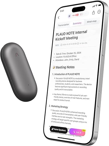 PLAUD NotePin Smart Recording Device Kit with Magnetic Pin, Charging Dock, Type-C Cable - Grey