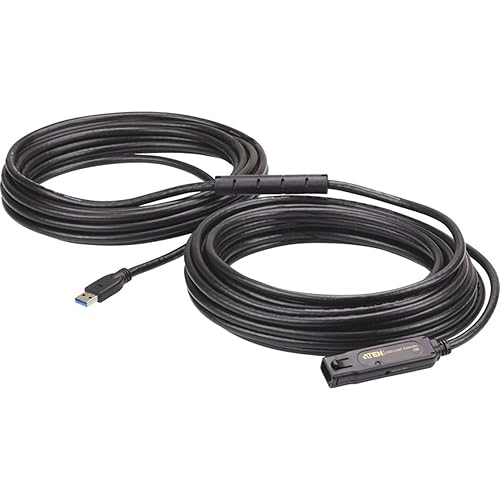 ATEN 15 m USB3.2 Gen1 Extender Cable - 49.21 ft USB Data Transfer Cable for Computer - First End: 1 x Type A Male USB - Second End: 1 x Type A Female USB - 5 Gbit/s - Extension Cable - Black - 1 Pack