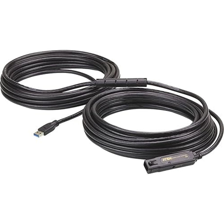 ATEN 15 m USB3.2 Gen1 Extender Cable - 49.21 ft USB Data Transfer Cable for Computer - First End: 1 x Type A Male USB - Second End: 1 x Type A Female USB - 5 Gbit/s - Extension Cable - Black - 1 Pack