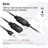 Club3D USB-A 3.2 Gen1 Active Repeater Cable 15m/49.2ft M/F 28AWG Black