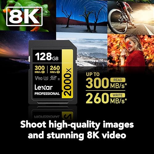 Lexar Professional 2000x 128GB SDXC UHS-II Card, Up to 300MB/s Read, for DSLR, Cinema-Quality Video Cameras (LSD2000128G-BNNNU) 128GB SDXC Card