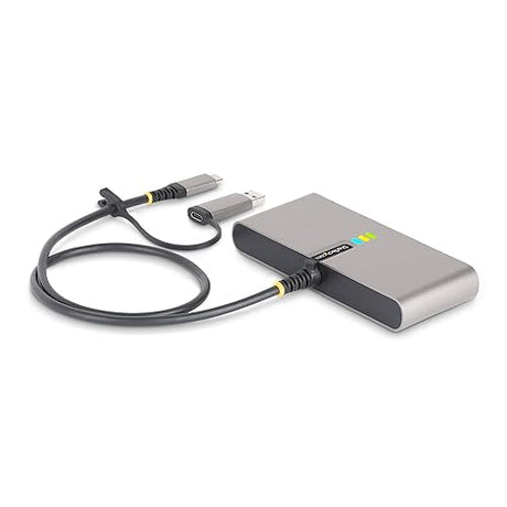 StarTech.com 2-Port USB-C Hub with Gb Ethernet and RS232 FTDI Serial, Attached USB-C to USB-A Dongle, 100W PD Pass-Through, 2X USB-A 5Gbps