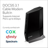 NETGEAR Nighthawk Cable Modem with Built-in WiFi 6 Router (CAX80) - Compatible All Major Providers incl. Xfinity, Spectrum, Cox | Plans Up to 6Gbps AX6000 Speed DOCSIS 3.1, Black 6.0Gbps, DOCSIS 3.1, WiFi 6