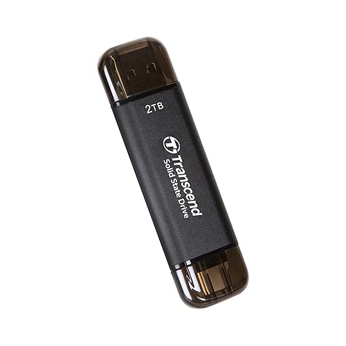 Transcend 2TB External SSD, USB 3.2 Gen 2, Up to 1,050MB/s, Portable SSD with 2-in-1 Type C & Type A, for Steam Deck, ROG Ally, MSI Claw, Windows, Mac, iPhone, iPad, Android, PS5, Xbox, Smart TV-Black 2TB Black