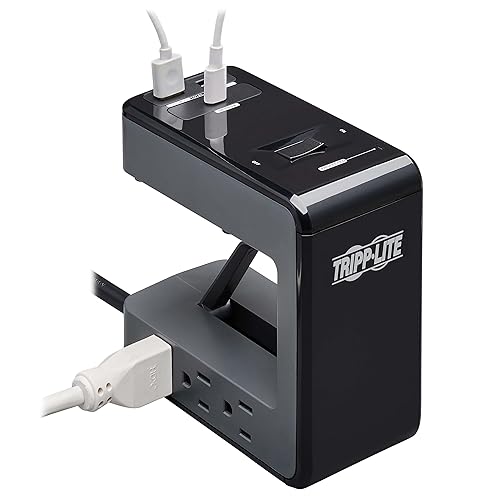 Tripp Lite Safe-IT Desk Clamp Surge Protector, 6-Outlets, USB-C & 2 USB Charging Ports, Hospital-Grade Protection, 8 Ft / 2.4M Cord, 50,000 Insurance & Lifetime Manufacturer's Warranty (TLP648UCBAM) Black 6 Outlets + 2 USB & 1 USB-C Safe-IT
