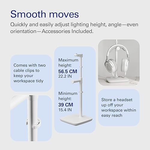 Elgato Stand for Key Light Neo – Desk Mount with Weighted Base, Adjustable Height & Tilt, Headset Holder, Clean White – 1/4-Inch Thread, for Key Light Neo or Facecam Neo