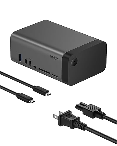 Belkin USB-C Hub, 11-in-1 Pro GaN Dock 150W, Multi-Port Docking Station w/USB-C, USB-A, Ethernet, SD, MicroSD, 3.5mm Port, 4K HDMI Ports for Triple Monitor Display - Compatible w/MacBook Pro & More