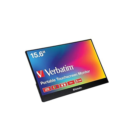 Verbatim Portable Touchscreen Monitor 15.6 USB-C HDMI Full HD 1080p IPS Display with Metal Housing and Adjustable Kick Stand for Laptops and Gaming Consoles