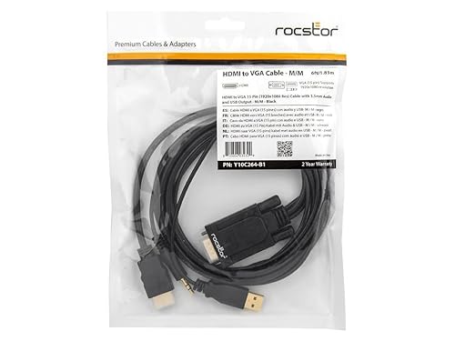 Rocstor HDMI/VGA Video Cable - 6 ft HDMI/VGA Video Cable for Video Device - HDMI Male Video - 15-pin HD-15 Male VGA - Supports up to 1920 x 1080 15PIN