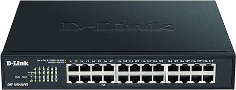 D-Link 24-Port Gigabit PoE Smart Managed Switch with 12 PoE Ports, Layer 2 Features, VLANs, Cable Diagnostics, Green, Smart Web UI, PoE+, 100W PoE Budget, Version 2 (DGS-1100-24PV2), Black