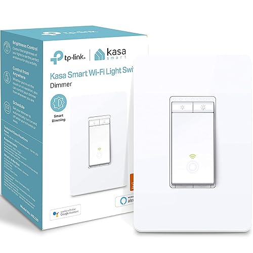 Kasa Smart Single Pole Dimmer Switch by TP-Link (HS220) -Dimmer Light Switch for LED Lights, Works with Alexa and Google Home, 1-Pack , White ( Packaging May Vary ) Smart Dimmer Switch Dimmer Switch