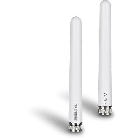 TRENDnet 5/7 dBi Outdoor Dual Band Omni Antenna Kit, N-Type Male Connectors, Supports 2.4 and 5 GHz, Omni-Directional Antennas, Use with 802.11ac/n/g/b/a Routers and Access Points, White, TEW-AO57