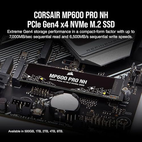 Corsair MP600 PRO NH 8TB PCIe Gen4 x4 NVMe M.2 SSD – High-Density TLC NAND – M.2 2280 – DirectStorage Compatible - Up to 7,000MB/sec - No Heatsink - Black