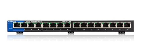Linksys LGS116P: 16-Port Business Desktop Gigabit PoE+ Unmanaged Network Switch, Ethernet Plus, Wired Connection Speed up to 1,000 Mbps (Black, Blue)