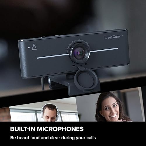 Creative Live! Cam 4K UHD USB Webcam with Backlight Compensation, Up to 60 FPS, 95° Wide-Angle Lens, Privacy Lens, Built-in Mics, Plug & Play for PC and Mac