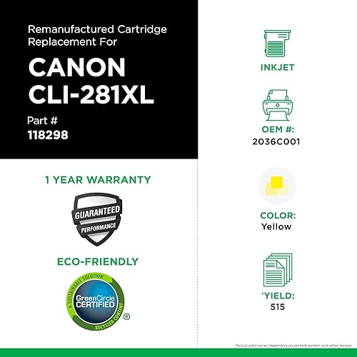 Remanufactured High Yield Ink Cartridge Replacement for Canon CLI-281XL | Yellow