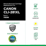 Remanufactured High Yield Ink Cartridge Replacement for Canon CLI-281XL | Yellow