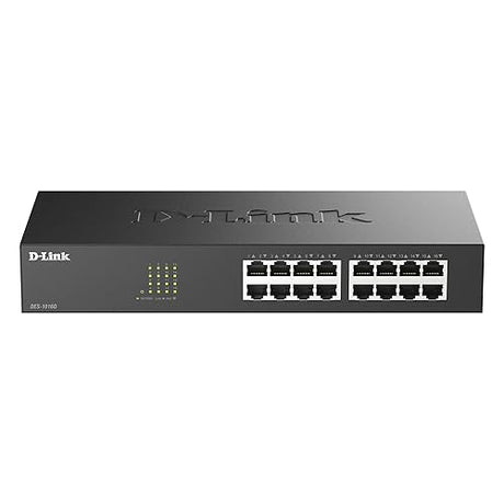 D-Link 16 Port Fast Ethernet Switch Unmanaged 10/100 Mbps Desktop Rackmount Plug and Play Metal Housing Fanless Design EEE (DES-1016D)