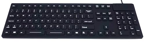 DSI Keyboard with Number Pad IP68 Waterproof Industrial Rugged Silicone IKB105, Black