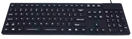 DSI Keyboard with Number Pad IP68 Waterproof Industrial Rugged Silicone IKB105, Black