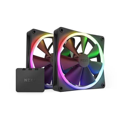 NZXT F140 RGB Fans - RF-R14DF-B1 - Advanced RGB Lighting Customization - Whisper Quiet Cooling - Twin (RGB Fan & Controller Included) - 140mm Fan - Black Black 140mm Twin Pack Fans