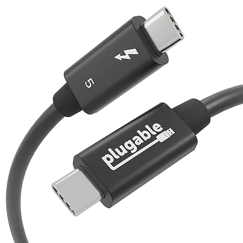Plugable Thunderbolt 5 Cable with 80Gbps and 240W Charging | Thunderbolt Certified | Up to 120Gbps Bandwidth Boost | Compatible with Thunderbolt 4/3, USB4, USB C | 3.3ft (1M) Driverless (TBT5-240W1M)