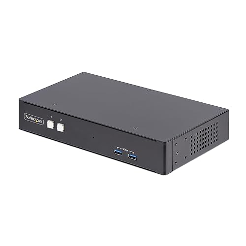 StarTech.com 2-Port Dual-Monitor DisplayPort KVM Switch, RS232 Serial Control, 4K 60Hz, 2X USB 5Gbps Hub Ports, 2X USB 2.0 HID Ports, Hotkey/Pushbutton Switching, TAA Compliant (P2DD46A22-KVM-SWITCH)