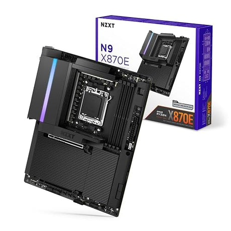 NZXT N9 X870E - AMD X870E AM5 ATX Gaming Motherboard for Ryzen 9000/8000/7000-20+2+1, DDR5, 4X M.2, PCIe 5.0, Wi-Fi 7, 5GbE, USB 4 – Full-Metal Cover, M.2 Quick-Release Latches – Black