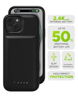 Mophie Juice Pack iPhone 15 Battery Case - Legendary Power & Protection - Up to 50% Extra Battery, 6ft Drop Safety, Eco-Friendly Design, Black
