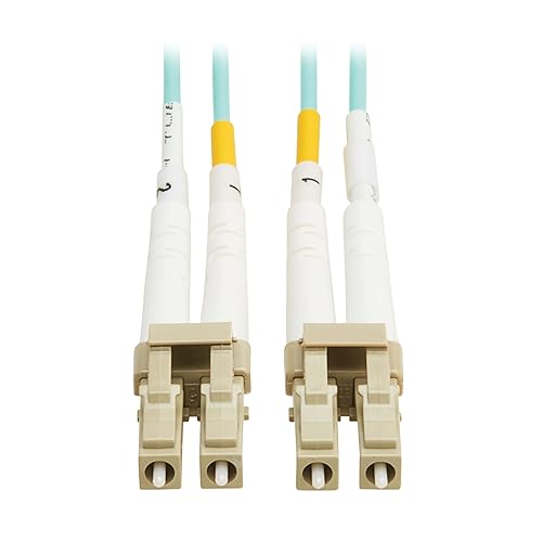 Tripp Lite Eaton Fiber Patch Cable, 5 Meters / 16.4 Feet, LC to LC Fiber Optic Cable, 100Gb OM4 Multimode Duplex, 50/125um, Aqua, TAA Compliant, Lifetime Manufacturer's Warranty (N820-05M-OM4TAA)