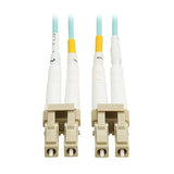 Tripp Lite Eaton Fiber Patch Cable, 10 Meters / 32.8 Feet, LC to LC Fiber Optic Cable, 100Gb OM4 Multimode Duplex, 50/125um, Aqua, TAA Compliant, Lifetime Manufacturer's Warranty (N820-10M-OM4TAA)