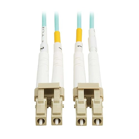 Tripp Lite Eaton Fiber Patch Cable, 10 Meters / 32.8 Feet, LC to LC Fiber Optic Cable, 100Gb OM4 Multimode Duplex, 50/125um, Aqua, TAA Compliant, Lifetime Manufacturer's Warranty (N820-10M-OM4TAA)