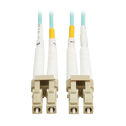 Tripp Lite Eaton Fiber Patch Cable, 10 Meters / 32.8 Feet, LC to LC Fiber Optic Cable, 100Gb OM4 Multimode Duplex, 50/125um, Aqua, TAA Compliant, Lifetime Manufacturer's Warranty (N820-10M-OM4TAA)