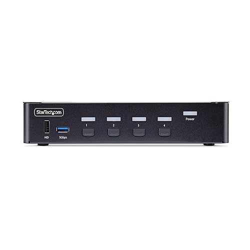 StarTech.com 4-Port DisplayPort KVM Switch, 8K 60Hz / 4K 144Hz, Single Display, DP 1.4, 2X USB 3.0 Ports, 4X USB 2.0 HID Ports, Push-Button & Hotkey Switching, TAA Compliant (D86A2-4-PORT-8K-KVM)