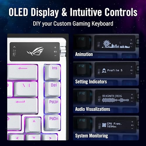 ASUS ROG Azoth 75% Wireless DIY Custom Gaming Keyboard, OLED Display, Three-Layer Dampening, Hot-Swappable ROG NX Snow Switches & Keyboard Stabilizers, PBT Keycaps, RGB-White