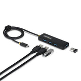 StarTech.com 4-Port USB-C Hub, 5Gbps, Bus Powered, USB-C to 4X USB-A Mini Hub, Extra Long 2ft/61cm Host Cable, PCR Plastic