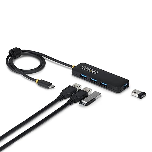 StarTech.com 4-Port USB-C Hub, 5Gbps, Bus Powered, USB-C to 4X USB-A Mini Hub, Extra Long 2ft/61cm Host Cable, PCR Plastic