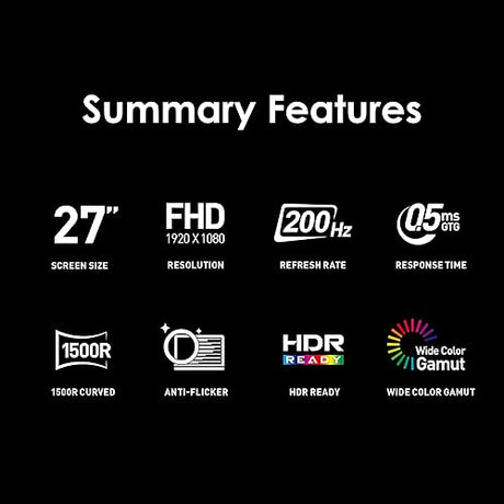 MSI MAG 276CF E20 27-inch 1920 x 1080 (FHD) Gaming Monitor, 200Hz, Adaptive-Synch, HDMI, DisplayPort, VESA Mountable, Tilt, Height Adjustable, Speaker, 0.5ms, Black