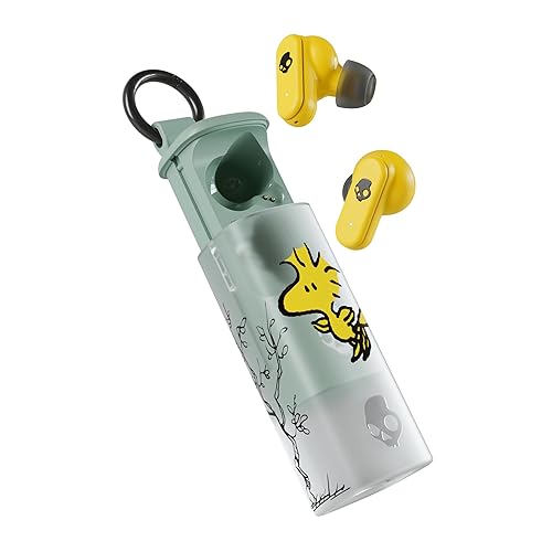Skullcandy Dime Evo Wireless Earbuds, Bluetooth Headphones, Noise Isolating Fit, Up to 36 Hours Battery, Microphone for iPhone Android, Easy Carry with Clip-Anywhere Case - Peanuts Woodstock