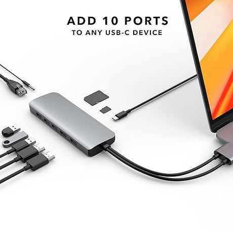 MacBook Pro Docking Station, HyperDrive 10-in-2 USB C Dock, Dual Monitor HDMI 4K@60Hz, 60W USBC Power delivery, Gigabit Ethernet, Dual USB-C Hub Adapter for M1 MacBook Pro Air, Chromebook, Gray