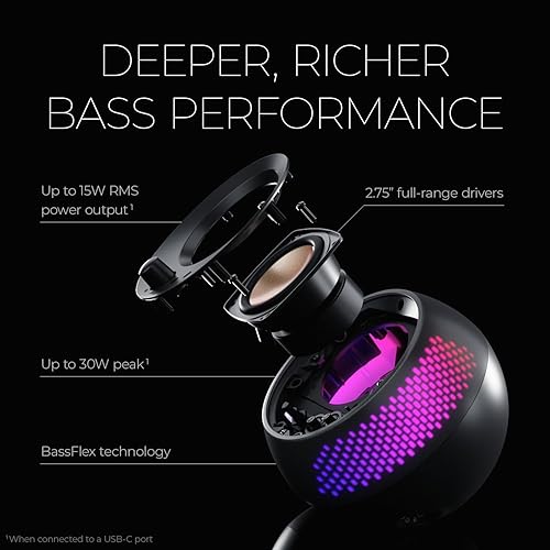 Creative Pebble X Plus 2.1 USB-C Computer Speakers with Subwoofer and Customizable RGB Lighting, Bluetooth 5.3, USB Audio, Up to 15W RMS Power for PC and Mac