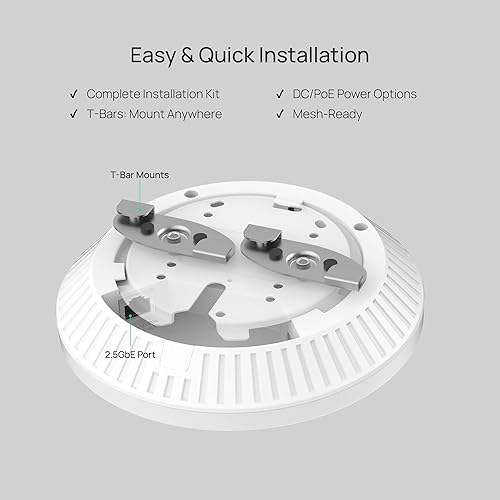 TP-Link Omada WiFi 7 Access Point (EAP720)– BE5000 Dual-Band, 2.5G PoE+, Ceiling Mount, MLO, OFDMA, 4K-QAM, 250+ Clients, WPA3, Cloud SDN Managed, Seamless Roaming, BLE 5.2 WiFi 7, BE5000