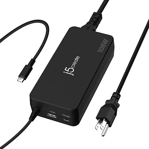 j5create 108W USB Type C PD Super Charger for MacBook Pro, Chromebook, Laptop, Notebook, Tablet, Android, iPhone, iPad Pro, Smart Phone (JUP34108)