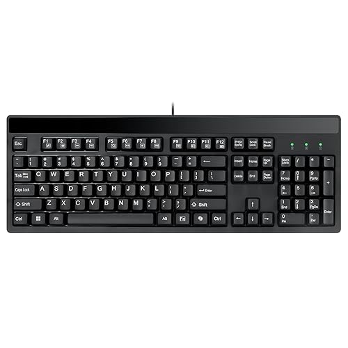 ADESSO EasyTouch 130 Full-Sized USB Wired Mechanical Keyboard with Brown Switches, Dedicated Copilot AI Hotkey, Gasket-Mounted for Quiet Typing, 2X Large Print Keycaps, and N-Key Rollover for Windows
